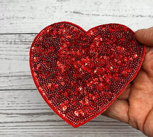 Load image into Gallery viewer, Red Sequin Love Heart Applique Patch