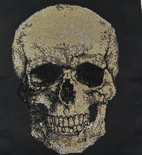 Load image into Gallery viewer, Black T-Shirt with Large Gold and Black Rhinestone Skull