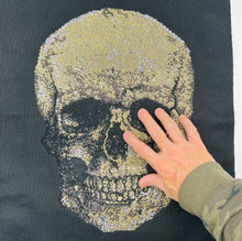 Load image into Gallery viewer, Black T-Shirt with Large Gold and Black Rhinestone Skull