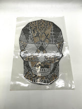 Load image into Gallery viewer, Sparkling Rhinestone Black & Gold Skeleton Head Iron On Transfer