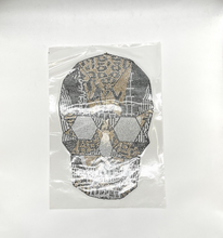 Load image into Gallery viewer, Sparkling Rhinestone Black & Gold Skeleton Head Iron On Transfer