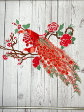 Load image into Gallery viewer, Large Bright Red Embroidered and Lace Peacock Applique  Patch