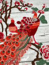 Load image into Gallery viewer, Large Bright Red Embroidered and Lace Peacock Applique  Patch