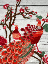 Load image into Gallery viewer, Large Bright Red Embroidered and Lace Peacock Applique  Patch