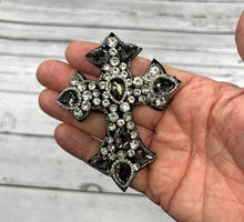 Load image into Gallery viewer, Rhinestone Grey & Silver Cross Crystal Embellished Applique