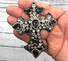 Load image into Gallery viewer, Rhinestone Grey & Silver Cross Crystal Embellished Applique