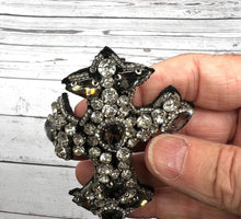 Load image into Gallery viewer, Rhinestone Grey & Silver Cross Crystal Embellished Applique