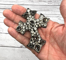 Load image into Gallery viewer, Rhinestone Grey & Silver Cross Crystal Embellished Applique