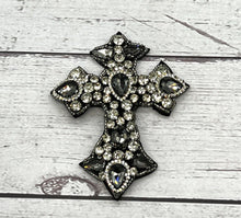 Load image into Gallery viewer, Rhinestone Grey & Silver Cross Crystal Embellished Applique