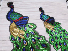 Load image into Gallery viewer, Large or Small Green Sequin Peacock Bird Applique Patch