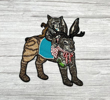 Load image into Gallery viewer, Cat Riding A Rabbit Applique Patch