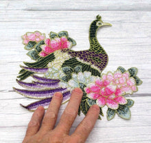 Load image into Gallery viewer, Large Bright  Embroidered and Lace Peacock Applique  Patch