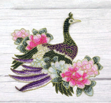 Load image into Gallery viewer, Large Bright  Embroidered and Lace Peacock Applique  Patch