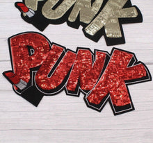 Load image into Gallery viewer, Gold PUNK With Lipstick Sequin Applique Patch