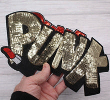 Load image into Gallery viewer, Gold PUNK With Lipstick Sequin Applique Patch