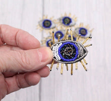 Load image into Gallery viewer, Handmade Beaded Blue Evil Eye Appliqué Patch