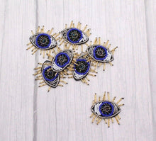 Load image into Gallery viewer, Handmade Beaded Blue Evil Eye Appliqué Patch