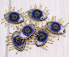 Load image into Gallery viewer, Handmade Beaded Blue Evil Eye Appliqué Patch