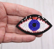 Load image into Gallery viewer, Handmade Beaded Blue & Pink Evil Eye Appliqué Patch