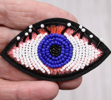 Load image into Gallery viewer, Handmade Beaded Blue & Pink Evil Eye Appliqué Patch
