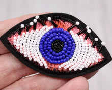 Load image into Gallery viewer, Handmade Beaded Blue & Pink Evil Eye Appliqué Patch