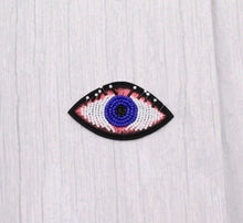 Load image into Gallery viewer, Handmade Beaded Blue & Pink Evil Eye Appliqué Patch