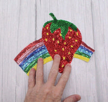 Load image into Gallery viewer, Large Sequin Strawberry and Rainbow  Applique Patch