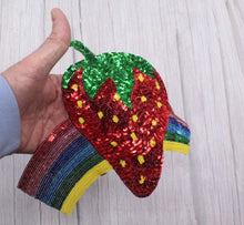 Load image into Gallery viewer, Large Sequin Strawberry and Rainbow  Applique Patch