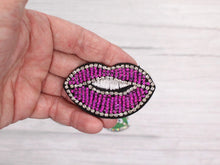 Load image into Gallery viewer, Beaded and Rhinestone Lips Applique Patch