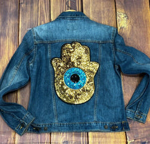 Load image into Gallery viewer, Khamsa Hamsa Hand of Fatima Sequin Eye Applique Patch