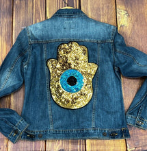 Load image into Gallery viewer, Khamsa Hamsa Hand of Fatima Sequin Eye Applique Patch