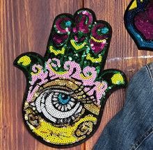 Load image into Gallery viewer, Khamsa Hamsa Hand of Fatima Sequin Eye Applique Patch
