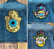 Load image into Gallery viewer, Khamsa Hamsa Hand of Fatima Sequin Eye Applique Patch