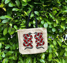 Load image into Gallery viewer, Tote with 2 Embroidered Snakes 12 or 5 oz Shopping Bag