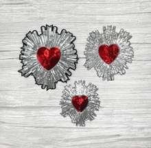 Load image into Gallery viewer, Large Red Sequin Love Heart Applique Patch  Surrounded in Gold or Silver