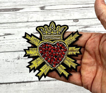 Load image into Gallery viewer, Crystal Rhinestone and Embroidered Love Heart Crown Applique Patch