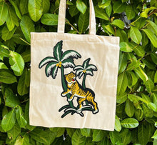 Load image into Gallery viewer, Tote with Tigers and Palm Tree 12 or 5 oz Shopping Bag