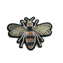 Load image into Gallery viewer, 2 Bee Patch Large Handmade Copper Coloured or Silver 3D Beaded Bee Patch Appliqué