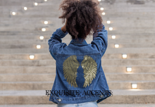 Load image into Gallery viewer, 1 Pair of Iron on Silver Gold or Black Sequin Lace Appliques Angel Wings