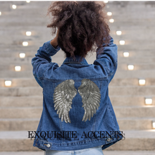 Load image into Gallery viewer, 1 Pair of Iron on Silver Gold or Black Sequin Lace Appliques Angel Wings