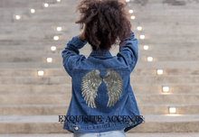 Load image into Gallery viewer, 1 Pair of Iron on Silver Gold or Black Sequin Lace Appliques Angel Wings