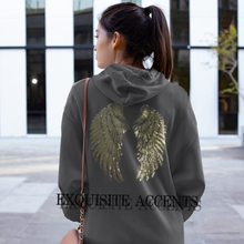 Load image into Gallery viewer, 1 Pair of Iron on Silver Gold or Black Sequin Lace Appliques Angel Wings