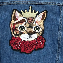 Load image into Gallery viewer, Large Cat With A  Gold Crown Applique Patch