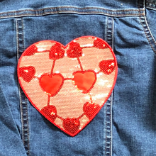 Load image into Gallery viewer, Red Sequin Love Heart Applique Patch