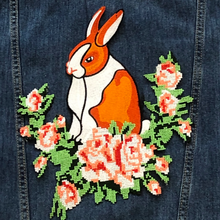 Load image into Gallery viewer, Orange Bunny Rabbit With Flowers Applique Patch