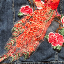 Load image into Gallery viewer, Large Bright Red Embroidered and Lace Peacock Applique  Patch