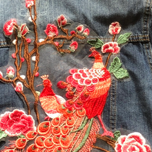 Load image into Gallery viewer, Large Bright Red Embroidered and Lace Peacock Applique  Patch