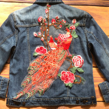 Load image into Gallery viewer, Large Bright Red Embroidered and Lace Peacock Applique  Patch