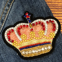 Load image into Gallery viewer, 2 Piece Crown With Beads and Rhinestones Appliqué Patch