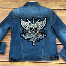 Load image into Gallery viewer, Embroidered Biker Skull Applique Patch